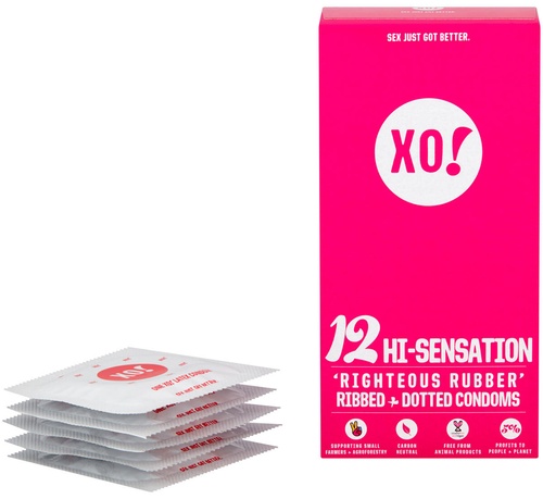 XO! "Righteous Rubber" Condoms, Hi-Sensation Ribbed + Dotted
