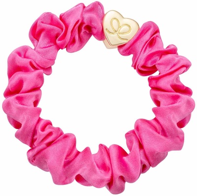 By Eloise Gold Heart Silk Scrunchie Bubblegum Pink