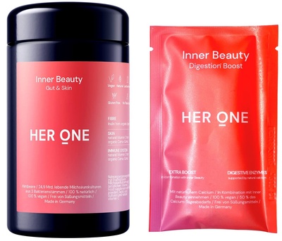 HER ONE Inner Beauty Himbeere + Digestion Boost 70 g + 7 Kapseln